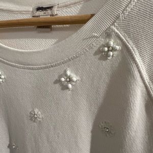 JCREW Short Sleeve cream top with jeweled detail